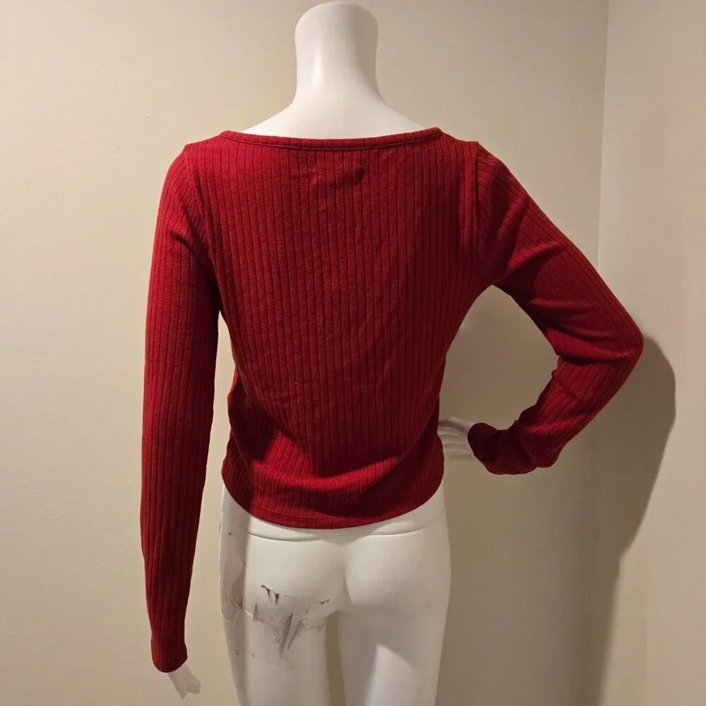 NWT Madewell Ribbed Cardigan Cropped Sweater Scarlet Red M